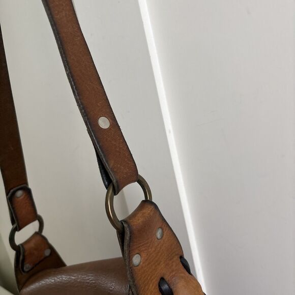 VTG Boho Thick Leather Latch Handmade Saddle Bag 70s Crossbody Purse - Picture 14 of 16